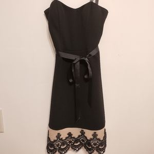 Little Black Dress with Nude and Lace Trim
